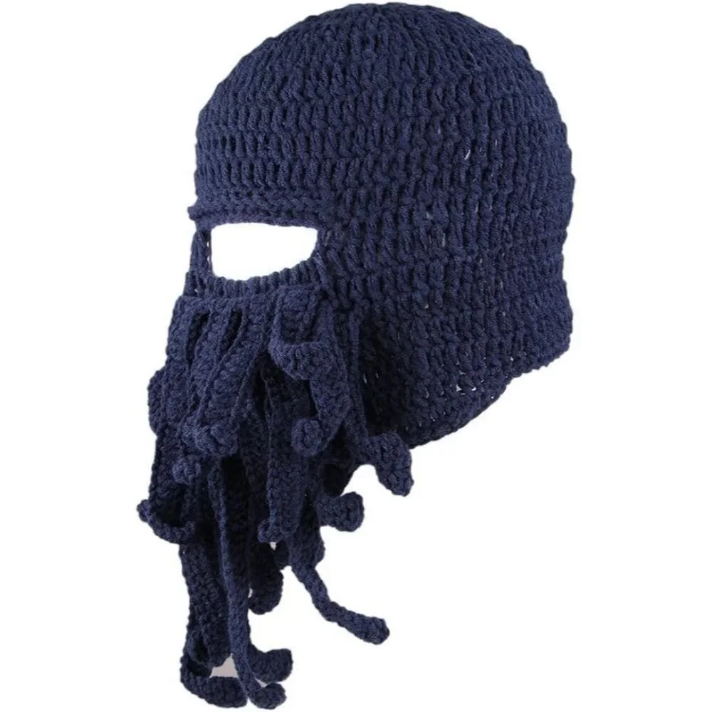 Men Deep Blue Bearded Beanie Octopus Pirate Vagabond Hat